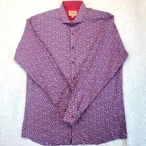 Cigar Couture Casual Button Down Long Sleeve Red/Blue Floral Shirt Mens Large